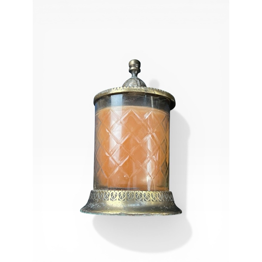 ✨ Vintage Lidded Boho Candle Holder with Cut Glass Jar & Ornate Brass Tone Metal